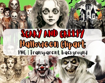 RIESIGES BÜNDEL #1 Scary Creepy Halloween Clipart Gothic Creepy Art für kommerzielle Nutzung PNG-Dateien Transparenter Hintergrund Sofortiger Download Spooky