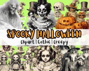 Gruselige Halloween Clipart Gothic Creepy Art Für Kommerzielle Nutzung PNG-Dateien Transparenten Hintergrund Sofortiger Download Für Scary Tshirt Design