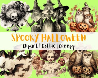 Gruselige Halloween Clipart Gothic Kunst Für Kommerzielle Nutzung PNG-Dateien Transparenten Hintergrund Hohe Auflösung Sofortiger Download Für Tshirt Design