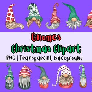 Christmas Gnomes Clipart Bundle Holiday Art For Commercial Use PNG files Transparent Background Instant Download For Tshirt Design Xmas Card