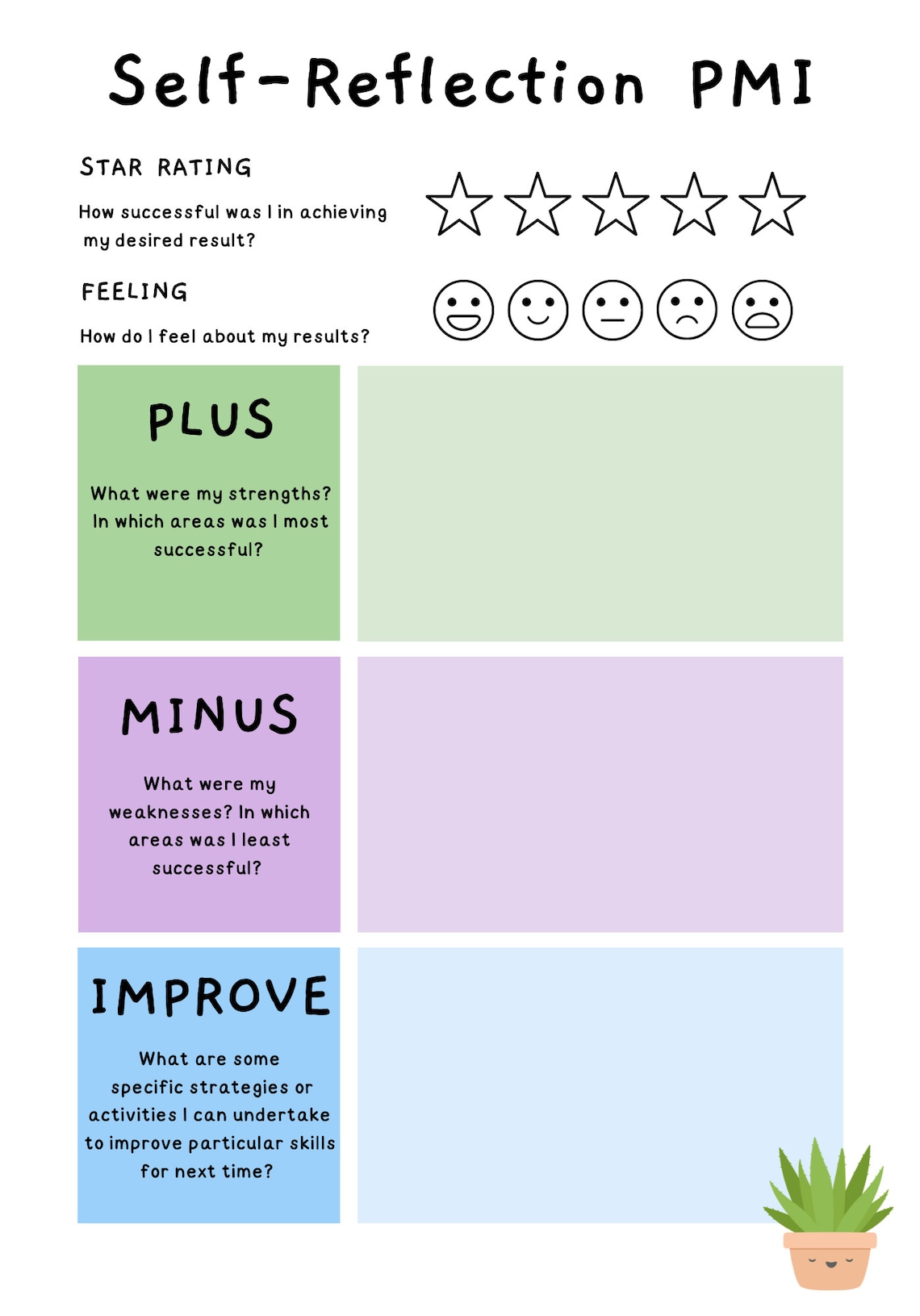 Self Reflection PMI Digital Pdf Download, Mental Health Worksheet ...