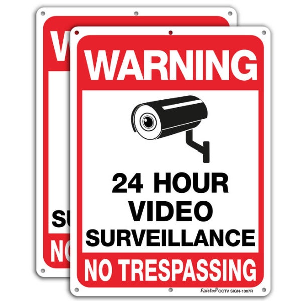 2 Pack Video Surveillance Sign, No Trespassing Metal Reflective Warning Sign, 10 x 7 Inches 0.40 Aluminum ,UV Protected & Waterproof