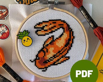 Goldener Koi Kreuzstich PDF Muster - Sofortiger Download || HANDGEZEICHNET