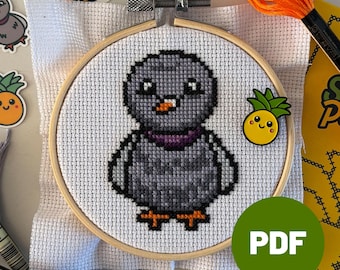 Pigeon Cross Stitch PDF Pattern - Instant Download || HAND DRAWN