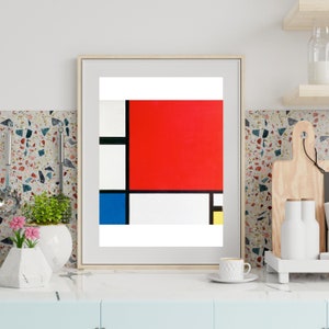 Composition with Red, Blue, and Yellow Framed Art Print