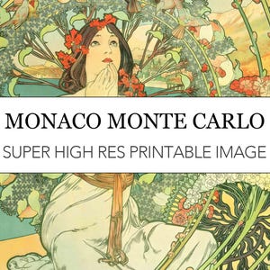 Monaco Monte Carlo Mucha Digital Print // Art Nouveau // Printable Alphonse Mucha Wall Art // High Res Monaco Monte Carlo Mucha Painting