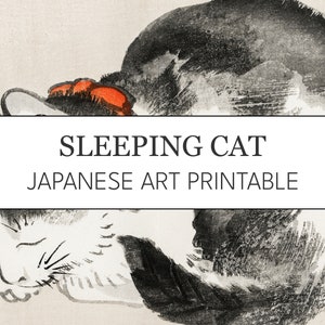 Schlafende Katze japanischer druckbarer Kunstdruck, Kono Bairei, sofortiger Download, digitaler Kunstdruck, hochauflösende Wand-Dekor, Desktop-Hintergrund