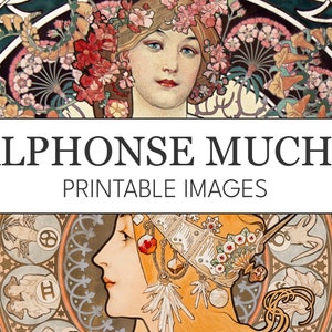 Alphonse Mucha 23 High Res Image Bundle // Printable Wall Art // Desktop Wallpapers // Art Nouveau Instant Art Print Download // Czech Art