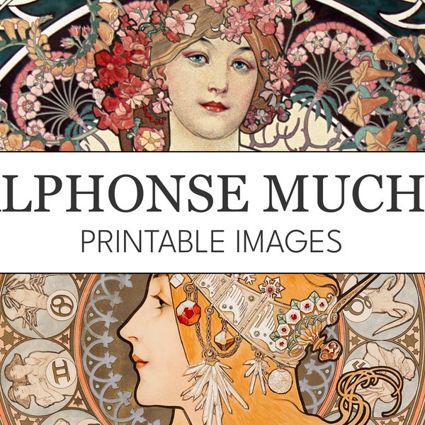 Alphonse Mucha 23 High Res Image Bundle // Druckbare Wandkunst // Desktop Wallpapers // Jugendstil Instant Art Print Download // Czech Art