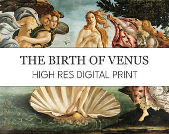 The Birth of Venus Botticelli Digital Art Print // Renaissance Painting // High Res Printable Instant Download // Goddess Mythology Poster