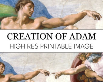 Creation of Adam Printable Digital Print // Michelangelo Sistine Chapel High Res Image Download // Creation of Adam Painting