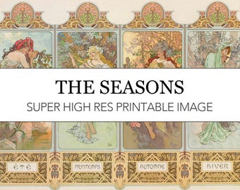 Mucha 'The Seasons' Art Nouveau Print: High-Res Digital Download
