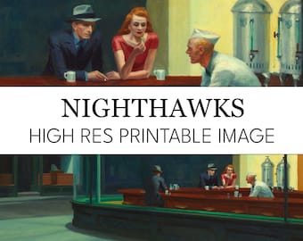 Nighthawks Printable Digital Print // Edward Hopper High Res Image Download // Nighthawks Print at Home Posters // American Art Masterpiece