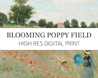 Blooming Poppy Field Claude Monet Printable // French Impressionist Landscape Painting // High Resolution Digital Art Print Instant Download