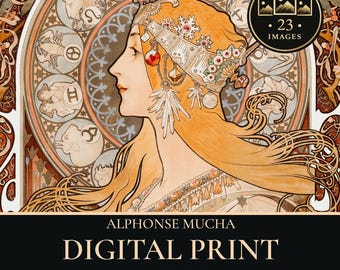 Alphonse Mucha afbeeldingsafdrukbundel art nouveau (digitale download)