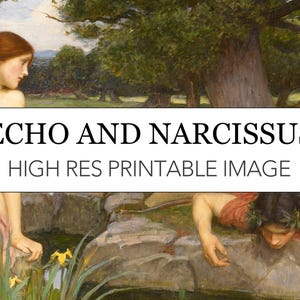 Echo and Narcissus Printable Digital Print // John William Waterhouse Pre-Raphaelite High Res Image Download // Echo and Narcissus Print