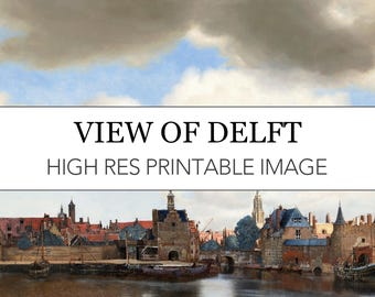 View of Delft Printable Digital Print // Vermeer Dutch Golden Age High Res Image Download // View of Delft Cityscape Print at Home