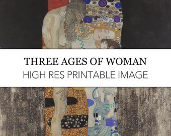 Print Klimt Three Ages of Woman: art nouveau-muurkunst (digitale download)
