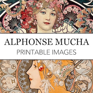 Alphonse Mucha 23 High Res Image Bundle // Printable Wall Art // Desktop Wallpapers // Art Nouveau Instant Art Print Download // Czech Art