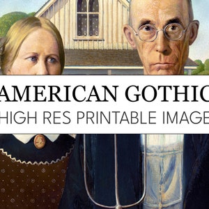American Gothic Printable Digital Print // Grant Wood High Res Image Download // American Gothic Print at Home Posters // American Art