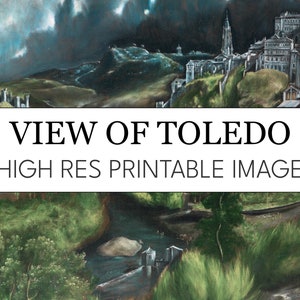 Vista de Toledo Impresión digital imprimible // Descarga de imágenes de alta resolución de El Greco // Vista de Toledo Impresión en carteles caseros // Arte paisajístico español