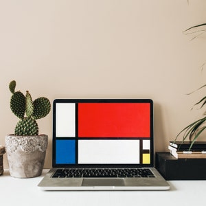 Composition with Red, Blue, and Yellow Desktop Wallpaper