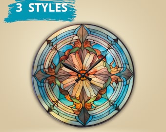 Stained Glass flower Wall Clock, Stained glass aesthetic timepiece, unique wall clock kitchen office bedroom patio clock