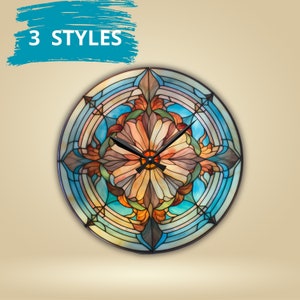Stained Glass flower Wall Clock, Stained glass aesthetic timepiece, unique wall clock kitchen office bedroom patio clock
