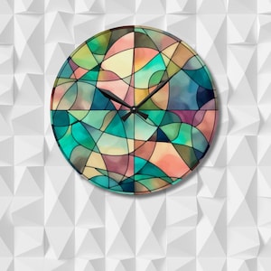 Stained Glass Wall Clock pastel colors, Stained glass timepiece, unique wall clock, patio porch outdoor clock