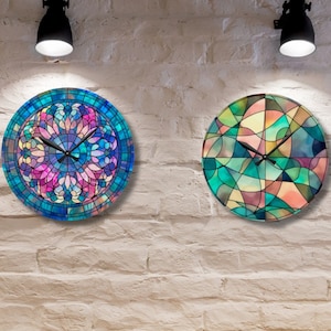 Stained Glass Wall Clock, Stained glass aesthetic timepiece, unique wall clock, patio porch outdoor clock