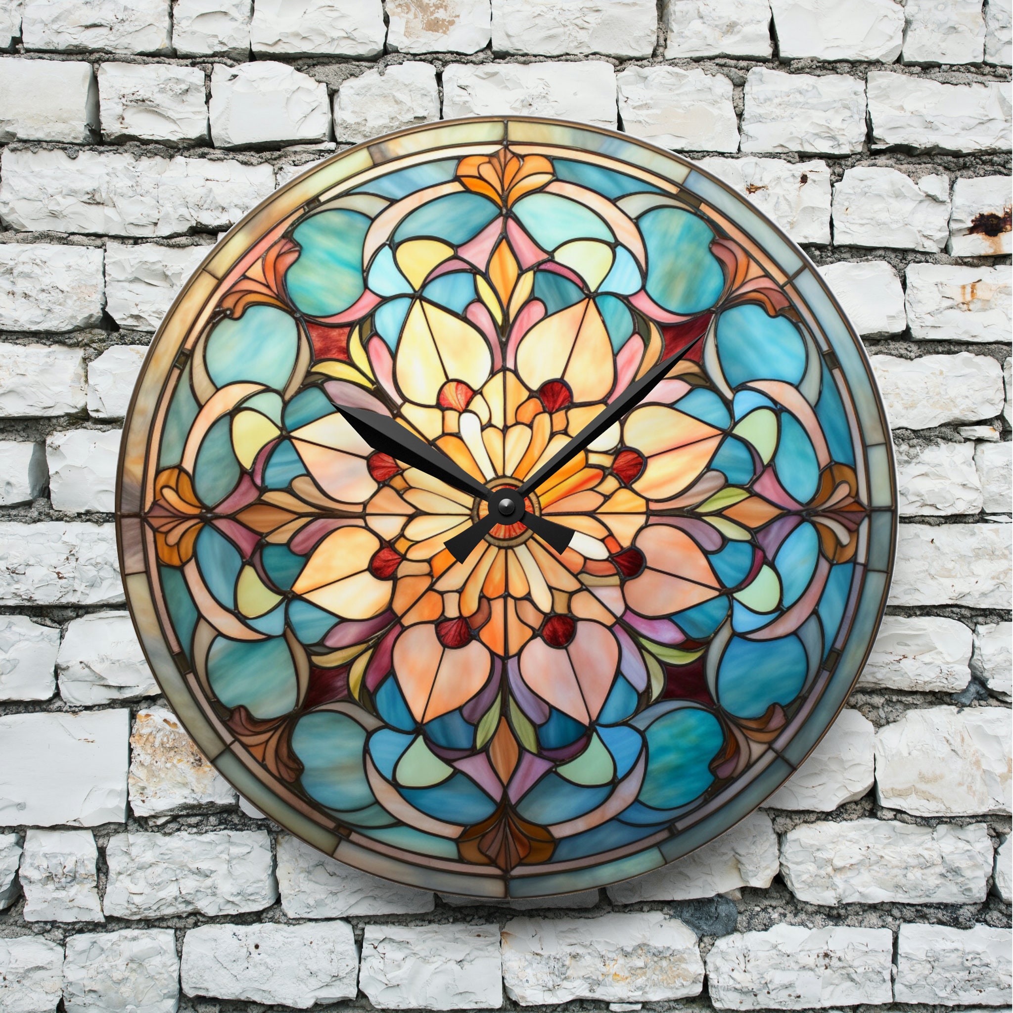 Stained Glass Flower Wall Clock, Acrylic Timepiece - Etsy
