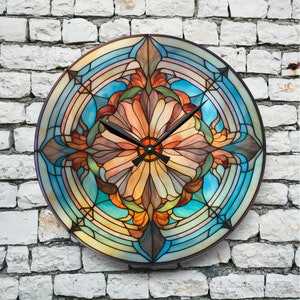 Stained Glass flower Wall Clock, Stained glass aesthetic timepiece, unique wall clock, kitchen office bedroom patio outdoor clock
