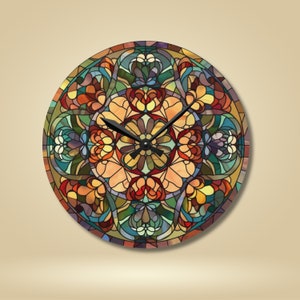 Stained Glass Wall Clock, Stained glass aesthetic timepiece, unique wall clock, kitchen office bedroom patio outdoor clock