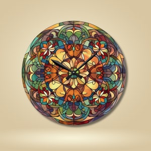 Stained Glass Wall Clock, Stained glass aesthetic timepiece, unique wall clock, kitchen office bedroom patio outdoor clock