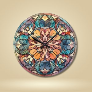Stained Glass Wall Clock, Stained glass print aesthetic timepiece, unique wall clock, kitchen office bedroom patio outdoor clock