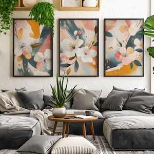 Floral Abstract Art Prints: Boho Home Decor Set of 3 (Digital Download)