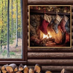 Christmas Stockings Fireplace Print: Rustic Holiday Wall Art (Digital Download
