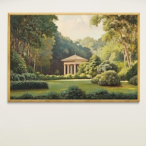 Garden Pavilion Art Print: Tranquil Greenery Landscape (Digital Download)
