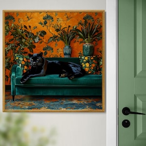 Panther Luxe – Black Panther Wall Art, Bold Jungle Animal Print, Maximalist, Velvet Sofa Decor, Luxury, Dopamine Decor, Digital Download
