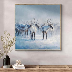Reindeer in Snow Blizzard Print: Winter Animal Wall Art (Digital Download)