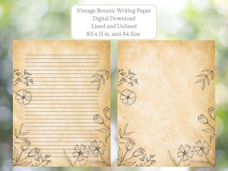 Vintage Botanic Writing Paper | Printable Stationary | Digital Download ...