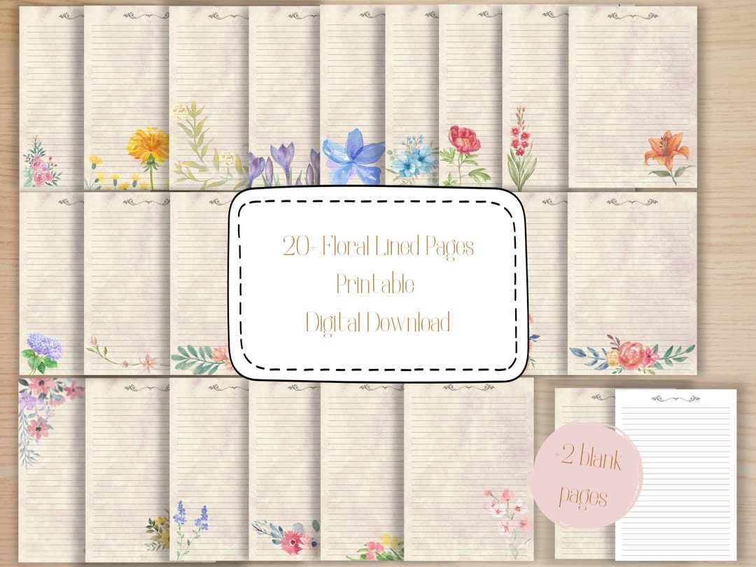 20+ Vintage Floral Pages | Printable | Digital Download | Lined ...