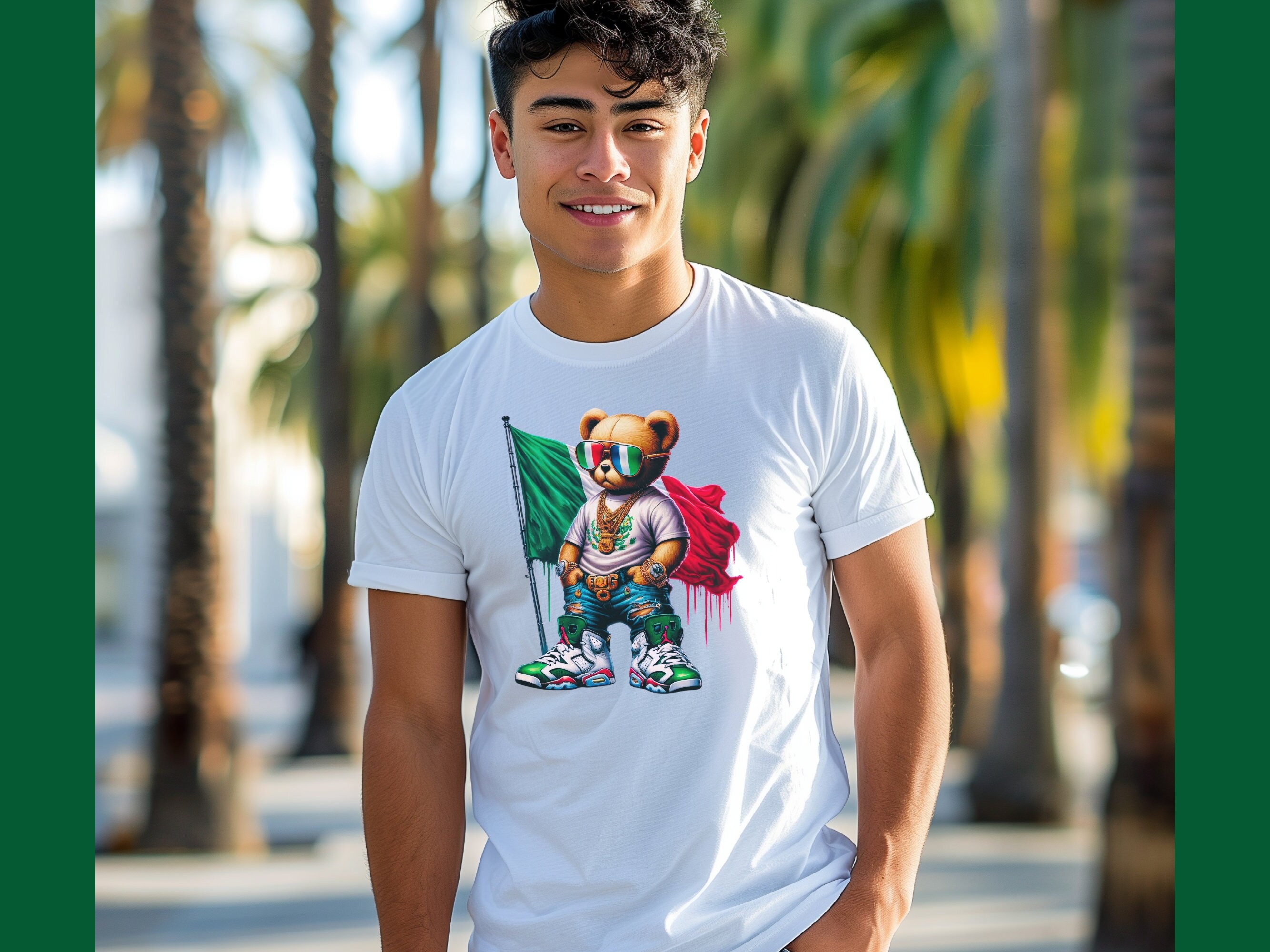 Chicano Art, Mexico Teddy PNG, Cartoon Bear, Digital Download, Mexican