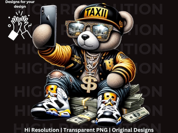 Money Stacks Hip Hop Bear, Selfie Teddy, Streetwear Bear Money Stacks Hip Hop Bear, Selfie Teddy, Streetwear Bear