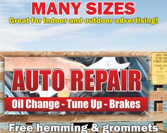 Pancarta de reparación de automóviles en vinilo o malla, letrero publicitario para interiores y exteriores, cambio de aceite, puesta a punto, servicio automotriz, envío gratuito, ojales, tamaño personalizado.