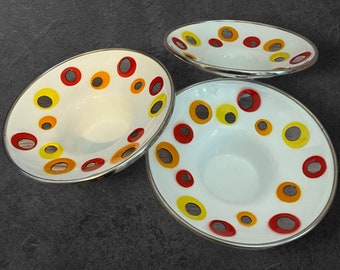 3x IKEA 600.277.37 vintage 00's Tea Lights Bougeoirs Émaillés Rétro Atomic Polka Dots Blanc Orange Rouge Jaune Votive 60027737 Empilable