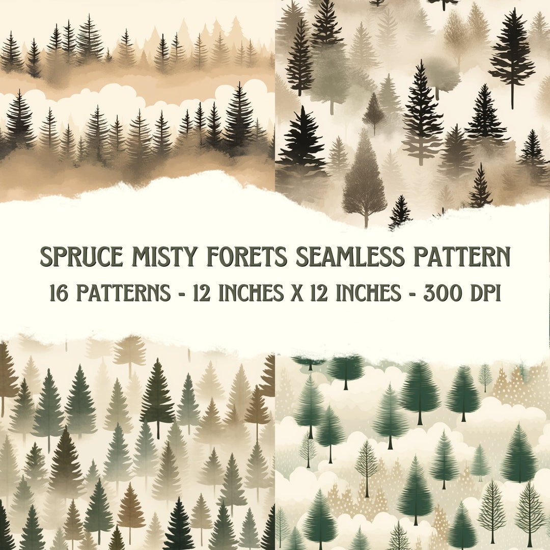 16 Seamless Misty Spruce Forest Patterns - Digital Paper Set - SEAMLESS ...