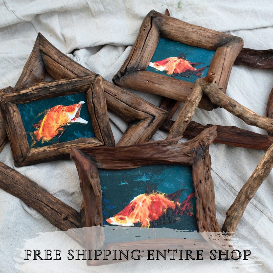 5x7 8x10 11x14 16x20 DRIFTWOOD FRAMES Fish Print Beach Decor Frame Lake
