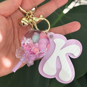 3D Acrylic Initial Keychain: Lollipop Liquid Charm, Backpack Tag