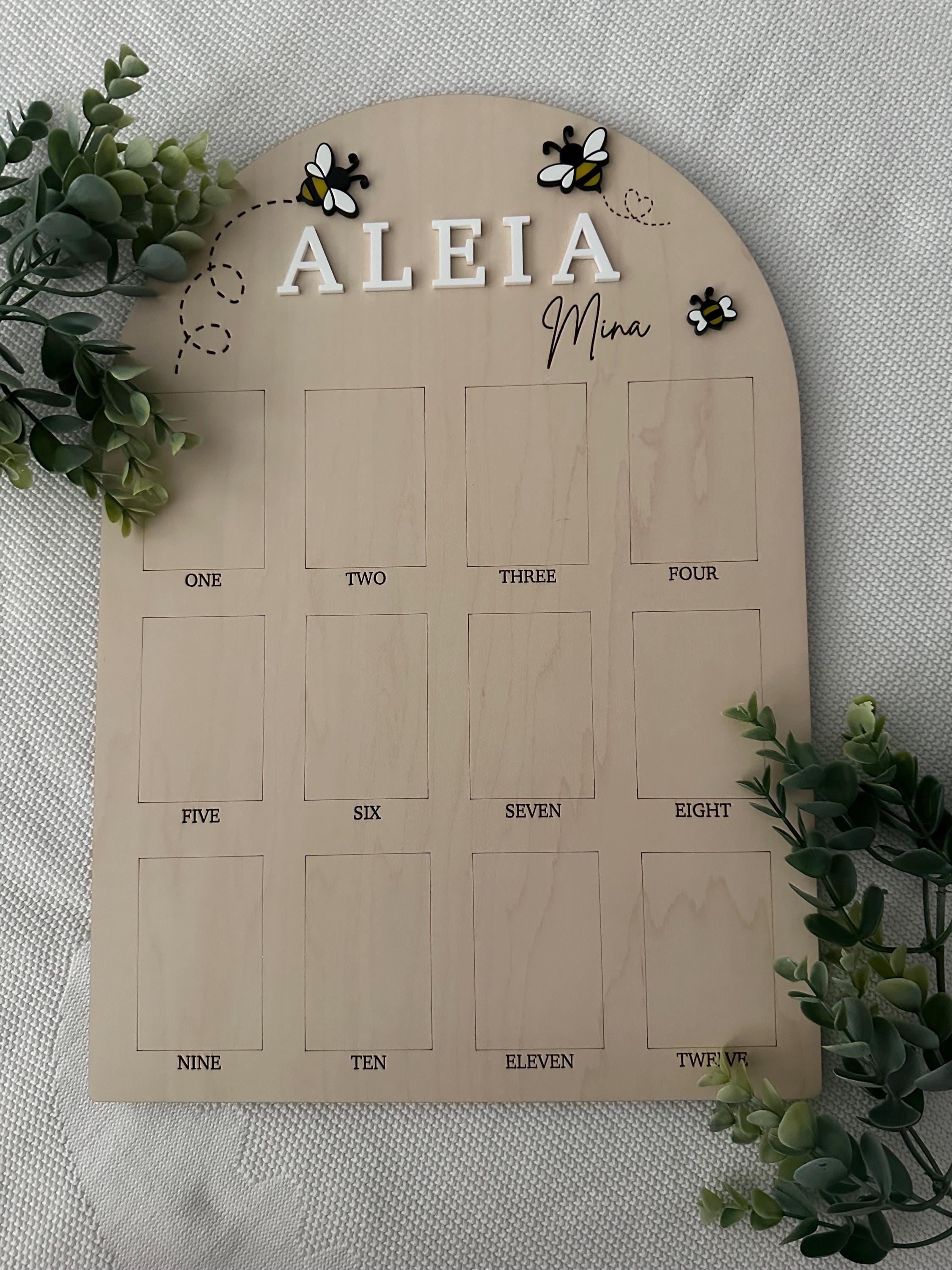 First Bee-Day Birthday Board, Monthly Milestone Photo Board, Personalized Name, 1st Bee Decoration, Party